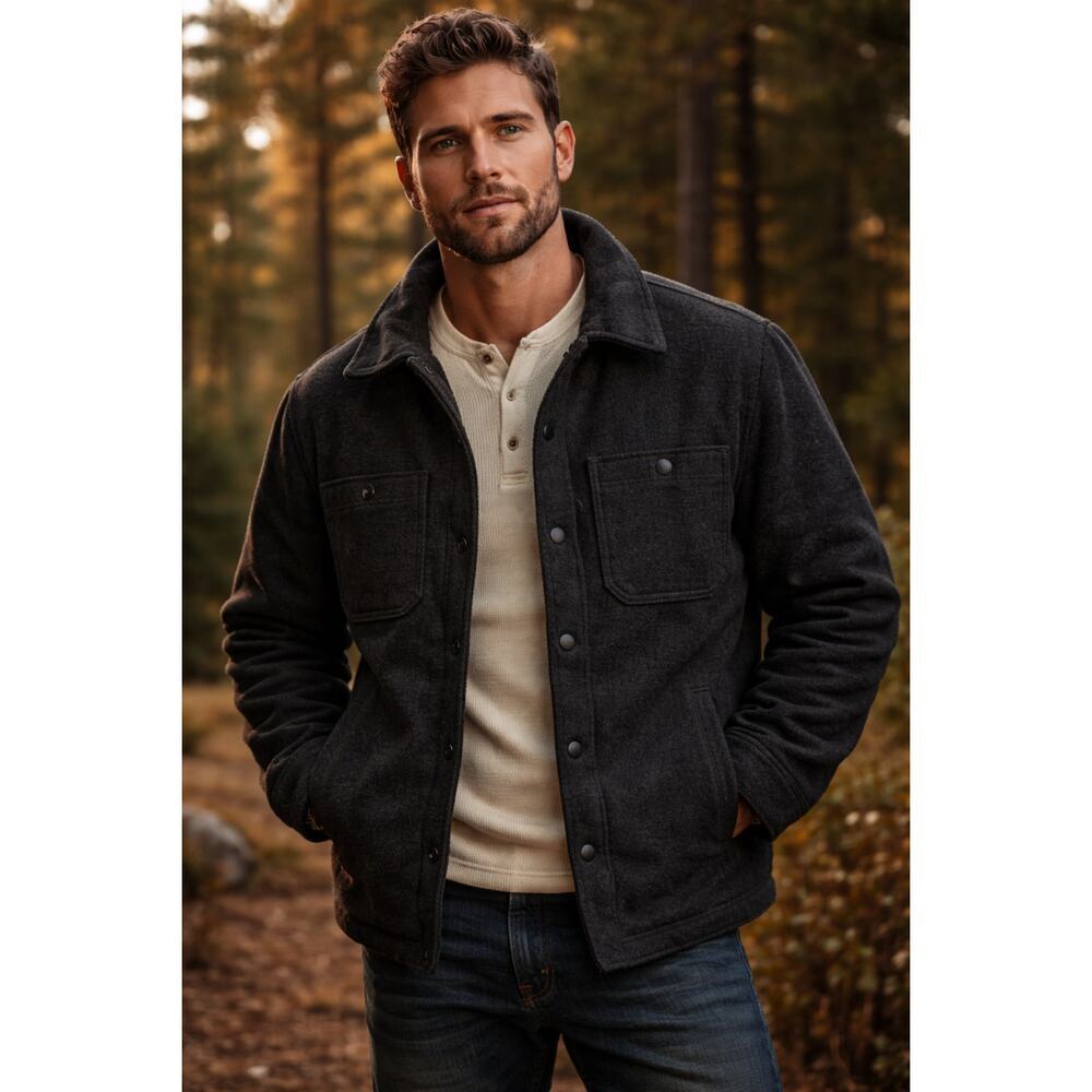 G.H. Bass & Co Sherpa Lined Wool Blend Shacket Jacket Black Mens Medium